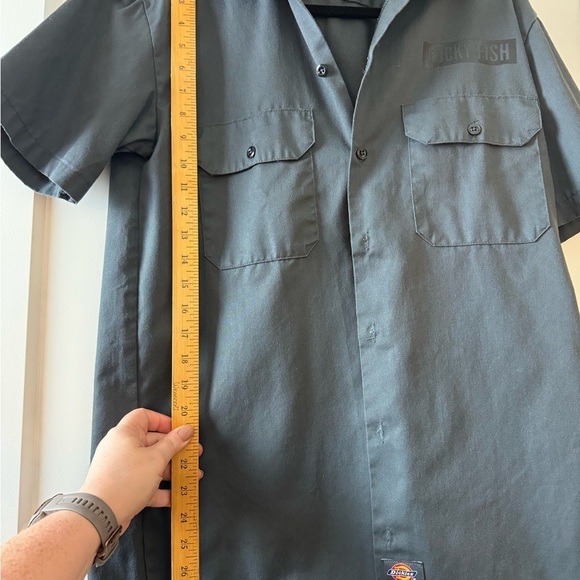 Dickies Work Shirt Small Button Down Gray Lucky Fish Utility Top novelty - Picture 7 of 14